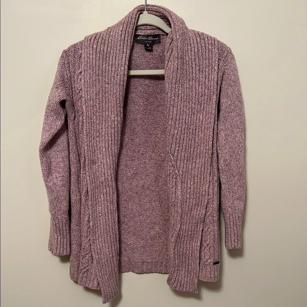 Eddie Bauer Pink Ribbed Knit Open-Front Cardigan